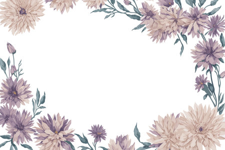 Background Asters Flower Watercolor with White Space for Wedding Invitation Ornament.のイラスト素材