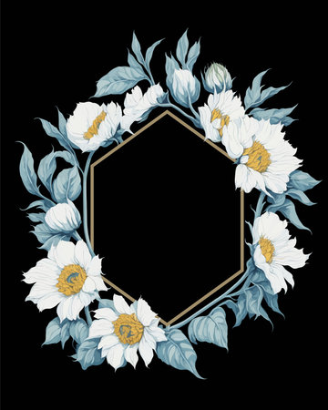 Flower Frame Hexagon of Flower Sunflower White for Wedding Invitation Ornament.のイラスト素材