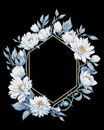 Flower Frame Hexagon of Flower Asters White for Wedding Invitation Ornament.のイラスト素材