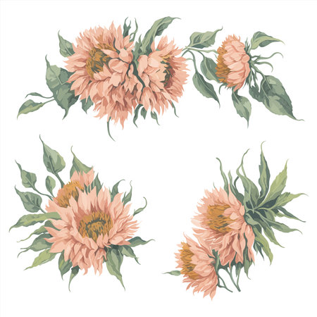 Sunflower Pink Watercolor Flower Arrangement Collection.のイラスト素材