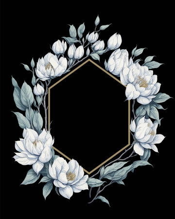 Flower Frame Hexagon of Flower Magnolia White for Wedding Invitation Ornament.のイラスト素材