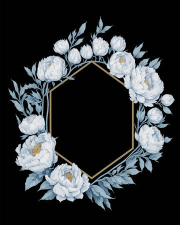 Flower Frame Hexagon of Flower Peony White for Wedding Invitation Ornament.のイラスト素材