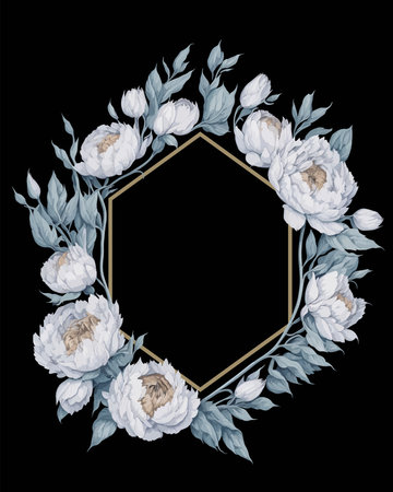 Flower Frame Hexagon of Flower Peony White for Wedding Invitation Ornament.のイラスト素材