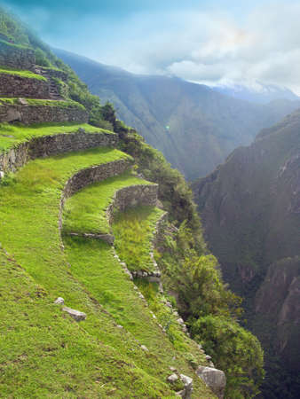 mountain terraces overview Machu Picchu in Peruの写真素材