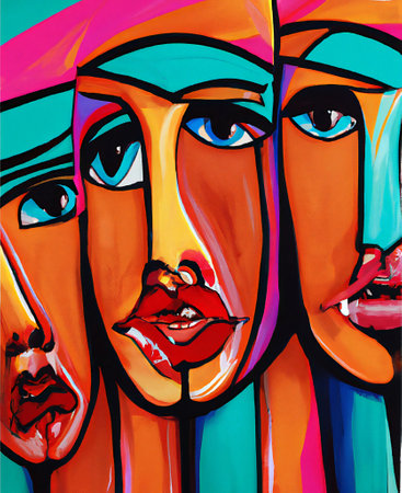 abstract background with colorful pattern, Colorful abstract painting showing facial expressions, Pure Hand-painted Funny Faces Acrylic Painting on Canvas Large Canvas Wall Oil Painting Abstract Face Portrait Acrylic Paintingの写真素材