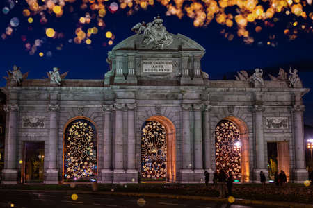 Alcala gate at Christmas in Madrid Spainの写真素材