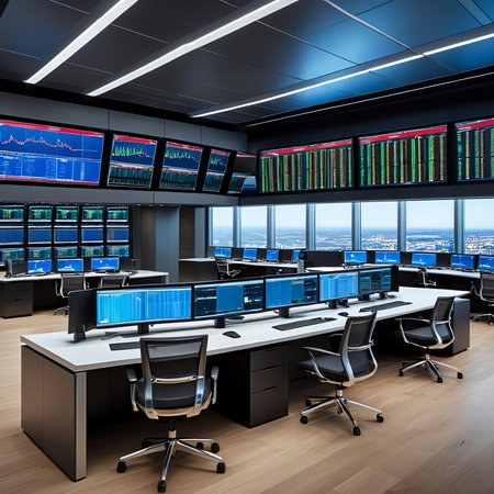 Interior of modern office with computers and monitors. 3D renderingの素材