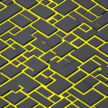 3d render, abstract geometric background, black and yellow square patternの素材