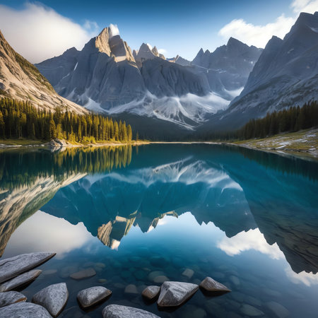 Mountain lake in the Canadian Rockies. Concept of active and photo tourismの素材