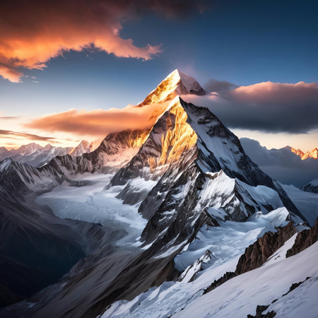 Mountain landscape at sunset. Himalaya, Nepal, Asia.の素材