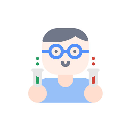 Person Doing Research Laboratory Medical Chemistry Flat Style Icon, Logo, and illustration Vectorのイラスト素材