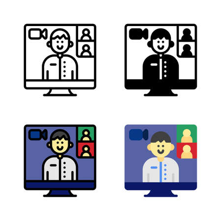 Online Class Classroom, Online Meeting, Video Call Icon, Logo, and illustration Vectorのイラスト素材