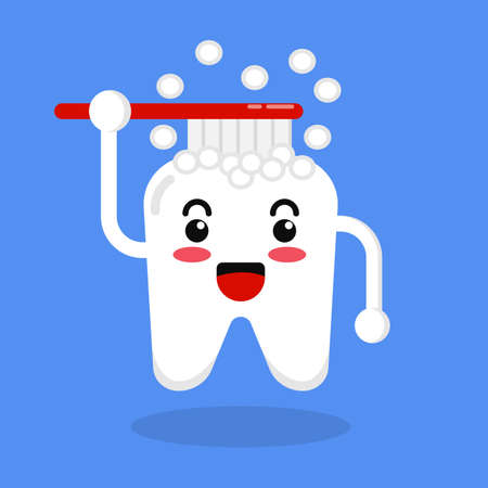 tooth brush, let brush your teeth diligently Dental Cartoon Icon and illustration Vectorのイラスト素材