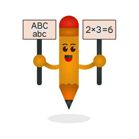 Pencil Illustration Study Math and Language for Junior High School, Back to School Cute Icon illustration Vectorのイラスト素材