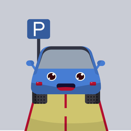 Park Parking Car Symbol System Character Cartoon Happy Smile style icon and illustration - vectorのイラスト素材