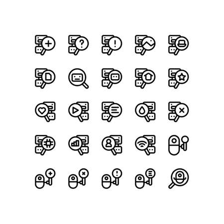 Set of robot search and find machine for webpage outline style icon and illustration - vectorのイラスト素材