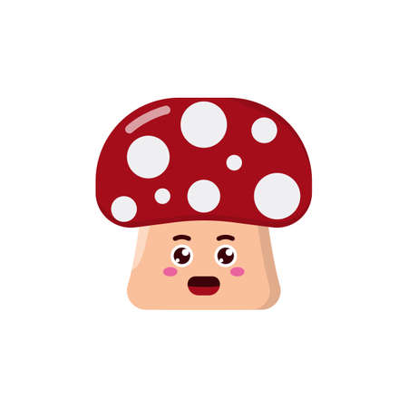 Mushroom Vegetable Eating Character Cute Illustration Outline Icon, and illustration Vectorのイラスト素材