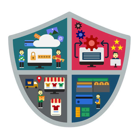 Protection Secure Internet, Computer, Password, Payment, Online Shopping, Document, Infographic and illustration Vectorのイラスト素材