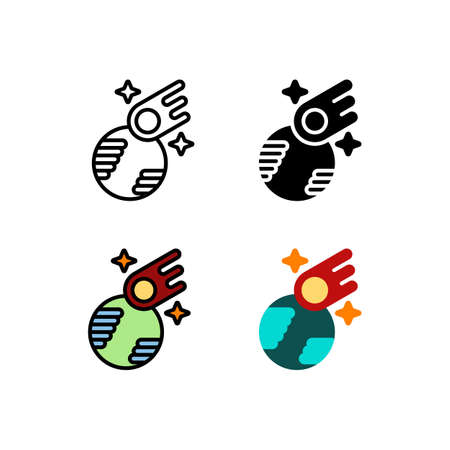 meteor will hit the earth, planet Icon,  and illustration Vectorのイラスト素材