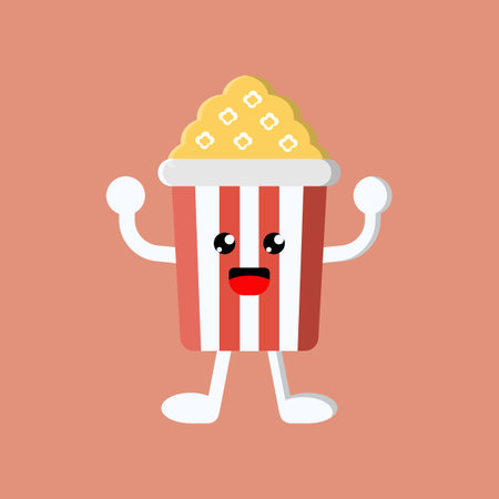 Popcorn Corn Cute Character in Cinema Theater Icon, Logo, and illustrationのイラスト素材