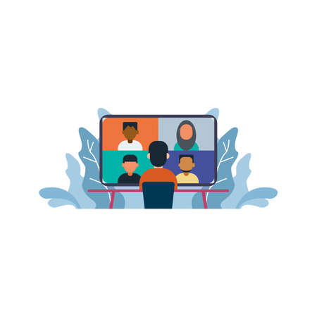 Virtual Meeting, Work From Home, Virtual Conference and Webinar illustration