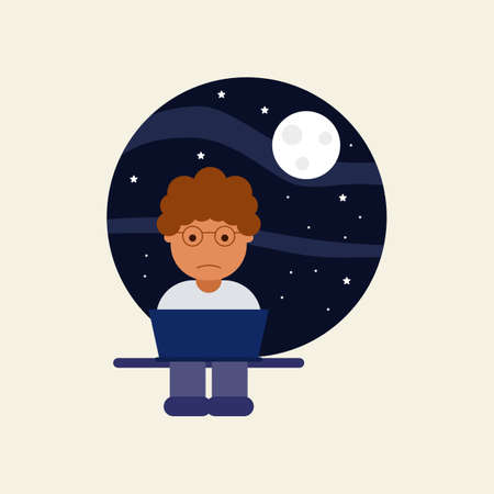 Late for work, night work study working Iconのイラスト素材