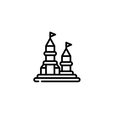Castle playground amusement park outline style icon and illustrationのイラスト素材
