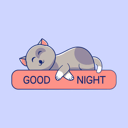 Cute cat sleeping good night wishes Icon, Logo, and illustrationのイラスト素材