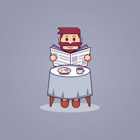 Breakfast morning with reading news illustrationのイラスト素材