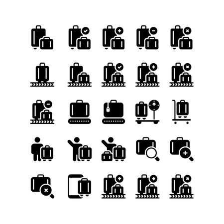 Set baggage claim airport Glyph solid Icon and illustrationのイラスト素材