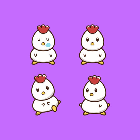 Chicken collection animal Cute Icon, Logo, and illustration Vectorのイラスト素材