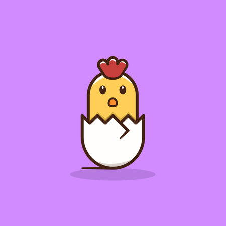Cute baby chicken newborn from egg newly hatched chicks Icon, Logo, and illustration Vectorのイラスト素材