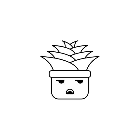 annoyed bored, dejected plant face expression outline illustration - vectorのイラスト素材