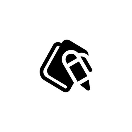 pen book note glyph solid style icon and illustration - vectorのイラスト素材