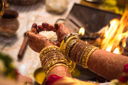 Wedding Marriage - Showering Rice Akshadai - South Indian Traditionの写真素材