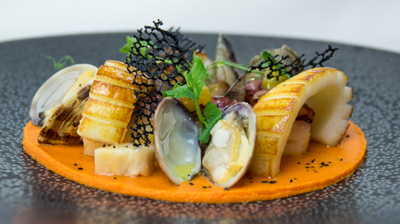 Octopus gourmet dish fish clams seafood gastronomyの写真素材