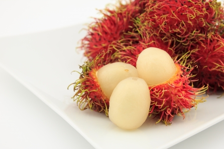 rambutan fruit on white backgroundの写真素材