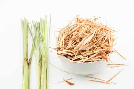 fresh and dried lemongrass on white backgroundの写真素材