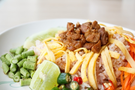 Mixed Cooked Rice with Shrimp Paste Sauce (Thai food)の写真素材