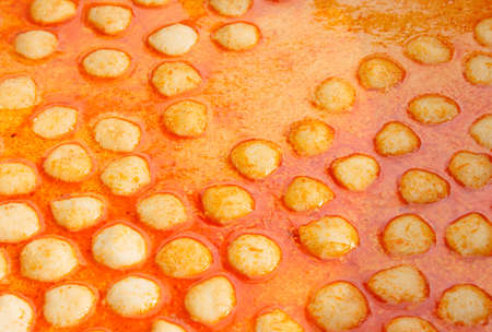 fish curry sauce and meat ball (eaten with thai vermicelli)の写真素材