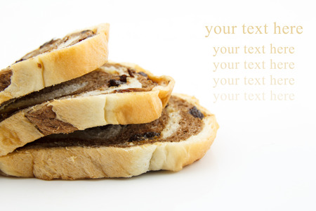 Raisin chocolate bread on isolated white backgroundの写真素材