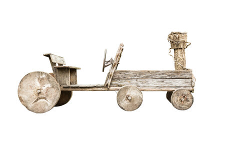 Wooden car isolated on a white backgroundの写真素材