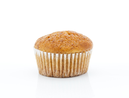 Banana cup cake on white backgroundの写真素材
