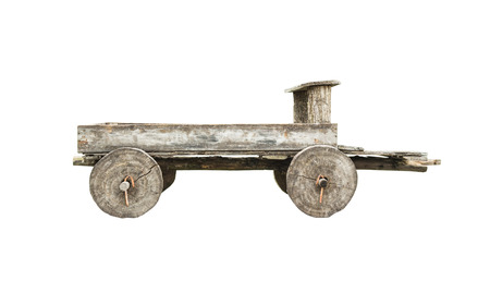 Old wooden trolley isolated on white backgroundの写真素材