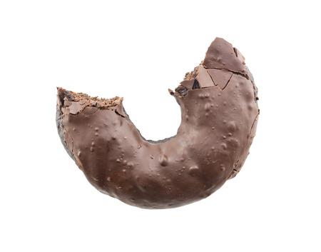bite chocolate donut isolated on white backgroundの写真素材