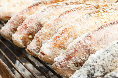 Raw nile tilapia fish  coated saltの写真素材