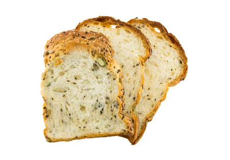 Slice of whole grains bread isolated a on white background