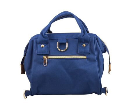 Blue top handle handbag for women isolated on white backgroundの写真素材