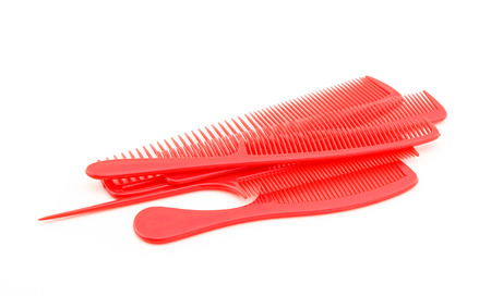 collection of red combs on white backgroundの写真素材