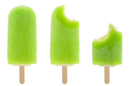 set of bitten green popsicle isolated on white backgroundの写真素材